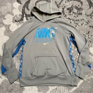 Nike Lacrosse Light Grey Blue Graphic Logo Therma Fit Sweatshirt